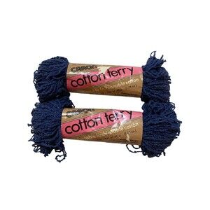 Caron Cotton Terry Yarn Navy Vintage 2 Skiens NOS Made In USA